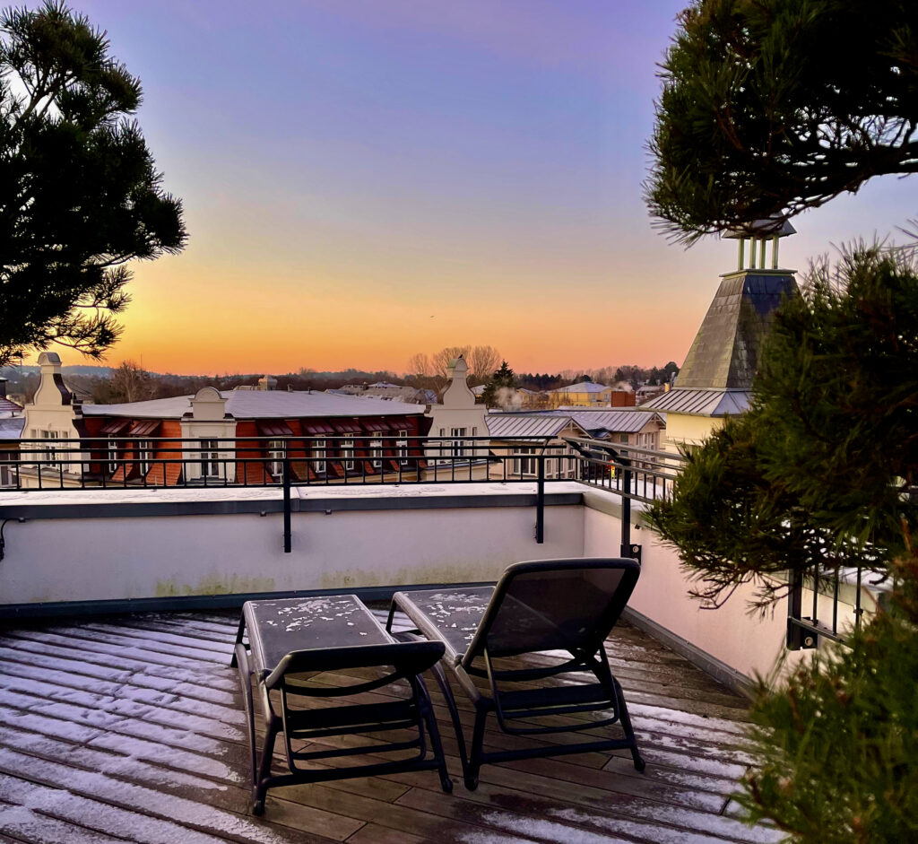 Winter auf Usedom Sonnenaufgang Blick aus dem Penthouse Usedom Workation 